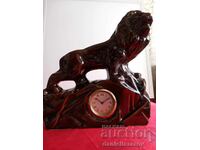 Old German Porcelain Table Mantel Clock LION