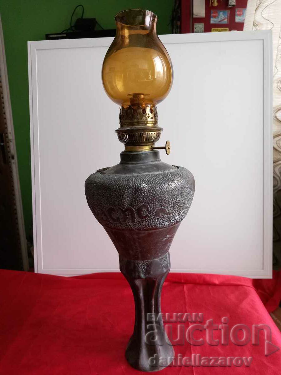 Lampă cu gaz rar mare din bronz antic din secolul al XIX-lea