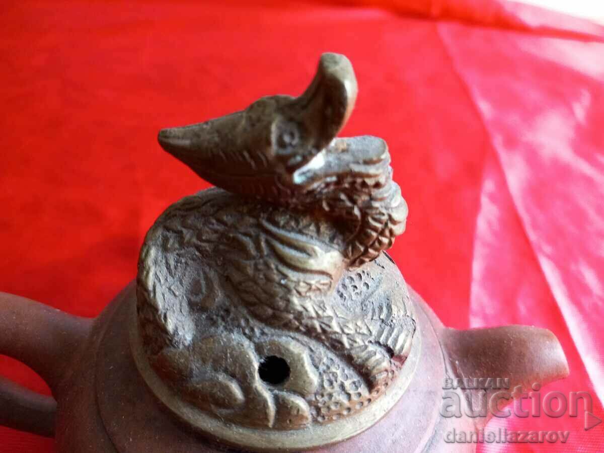 Delivery of Very Rare Old Clay Chinese Yixing Bowl with Bronze Lid Delivery of Very Rare Old Clay Chinese Yixing Bowl with Bronze Lid