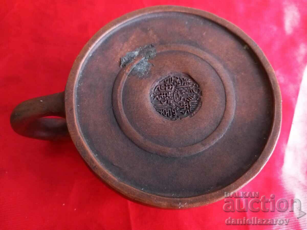 Very Rare Old Clay Chinese Yixing Bowl with Bronze Lid - 5 Very Rare Old Clay Chinese Yixing Bowl with Bronze Lid - 5