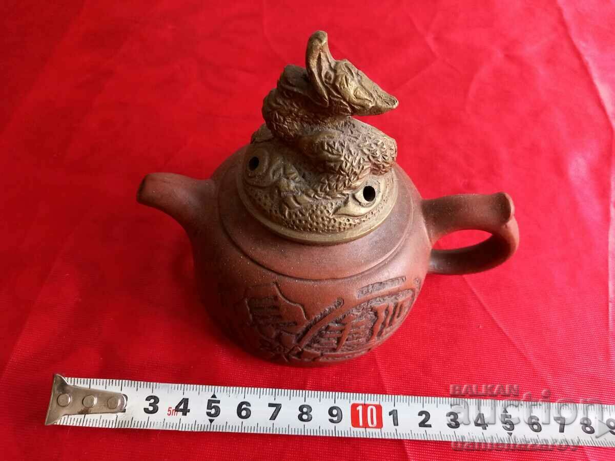 Very Rare Old Clay Chinese Yixing Bowl with Bronze Lid - 6 Very Rare Old Clay Chinese Yixing Bowl with Bronze Lid - 6