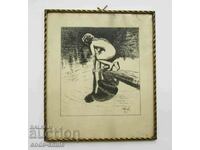 Old drawing painting erotica signed 1935.