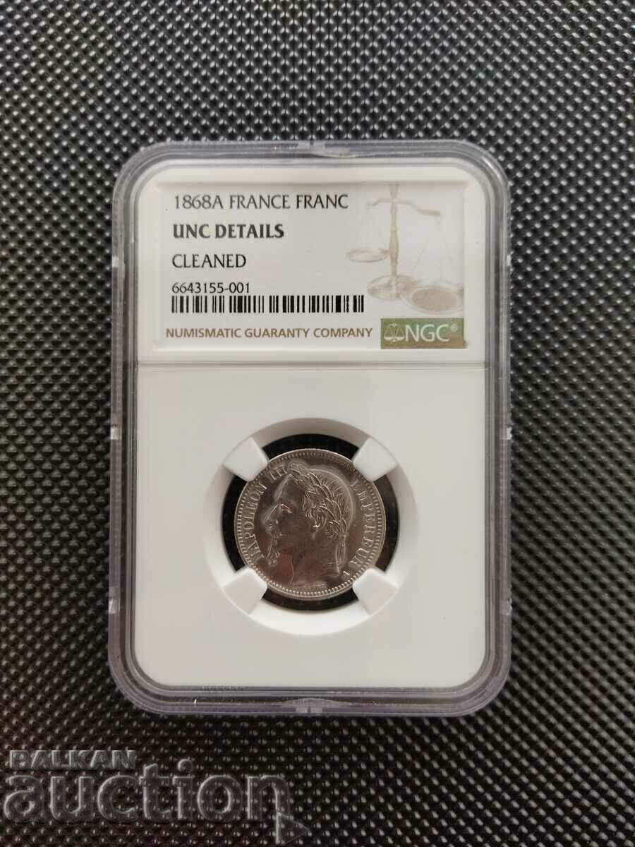 Γαλλία νόμισμα 1 φράγκο 1868 πιστοποιημένο NGC UNC