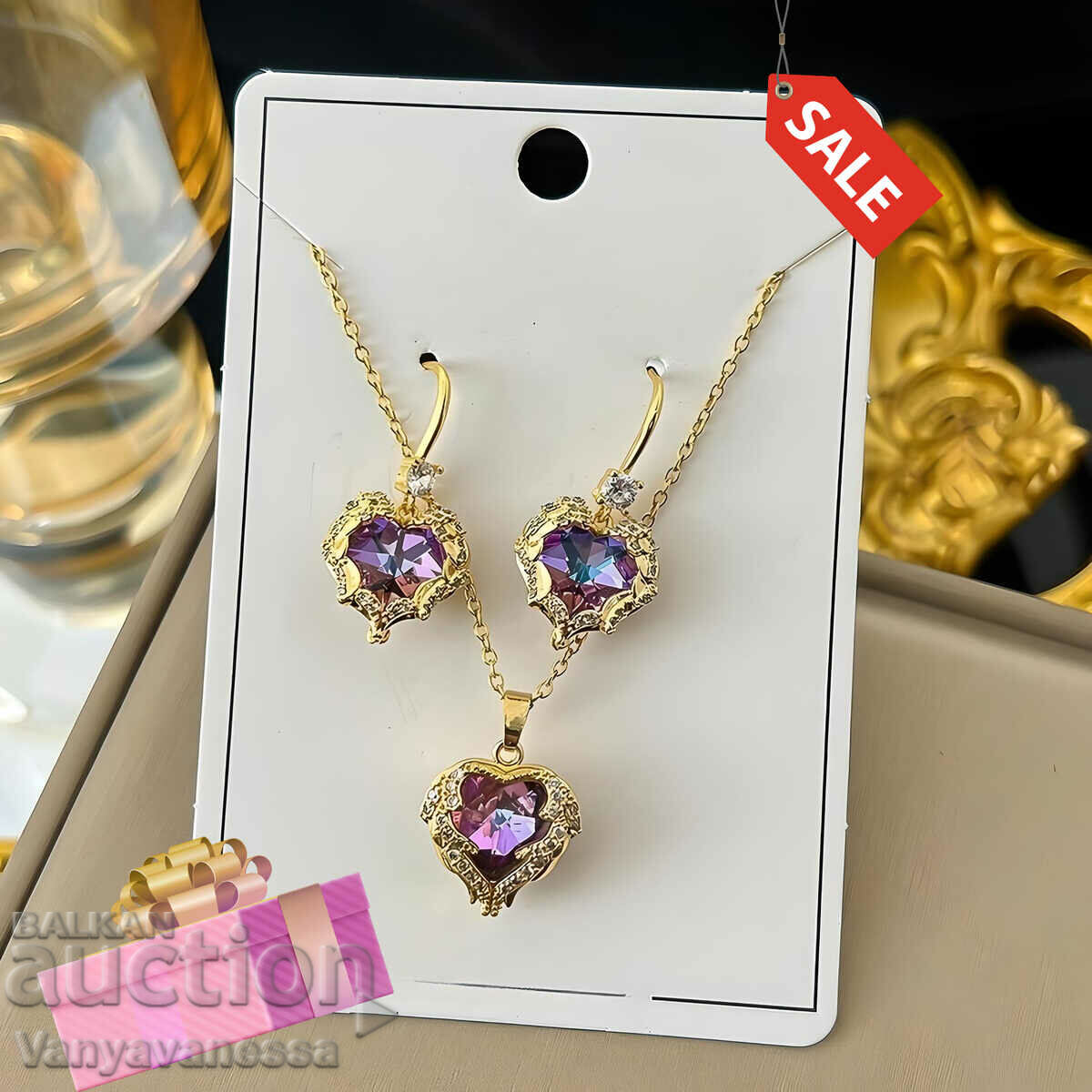 Set of Beautiful Jewelry Purple Heart with Fittings