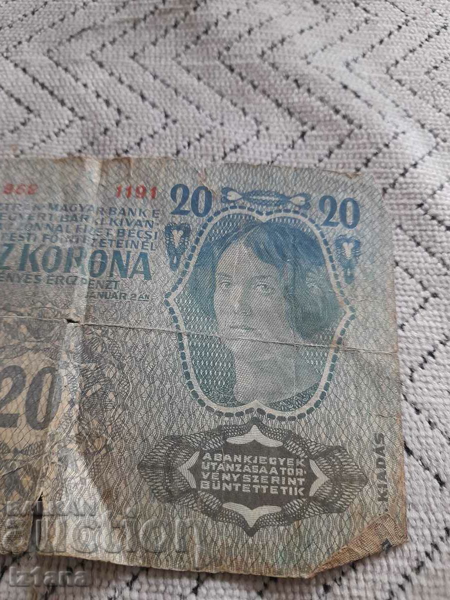 Old banknote 20 Krona 1013 Austria-Hungary - 6 Old banknote 20 Krona 1013 Austria-Hungary - 6