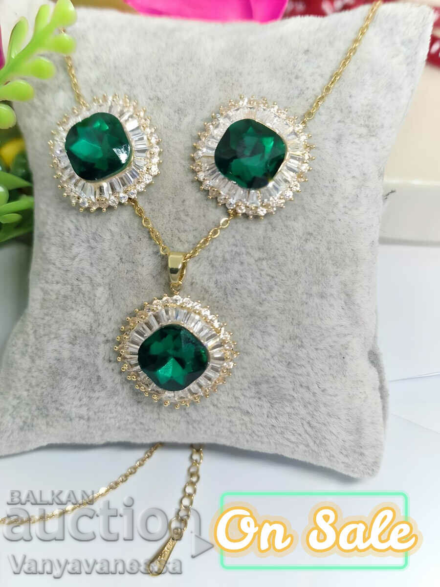 Jewelry set with Green Zircon necklace and earrings medical stoma