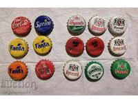 Old beer caps and soft drinks