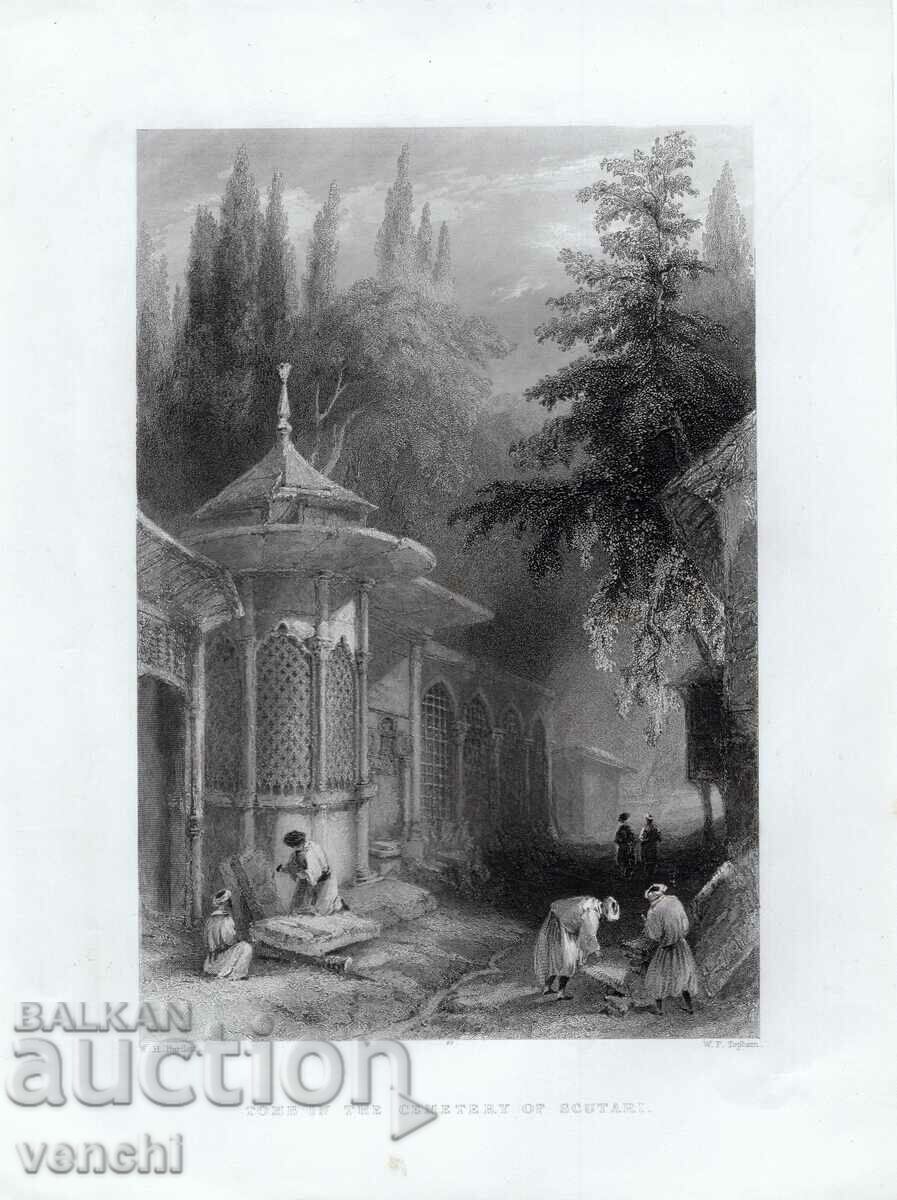 1838 - GRAVURA - Mormantul din Cimitirul Scutari - ORIGINAL