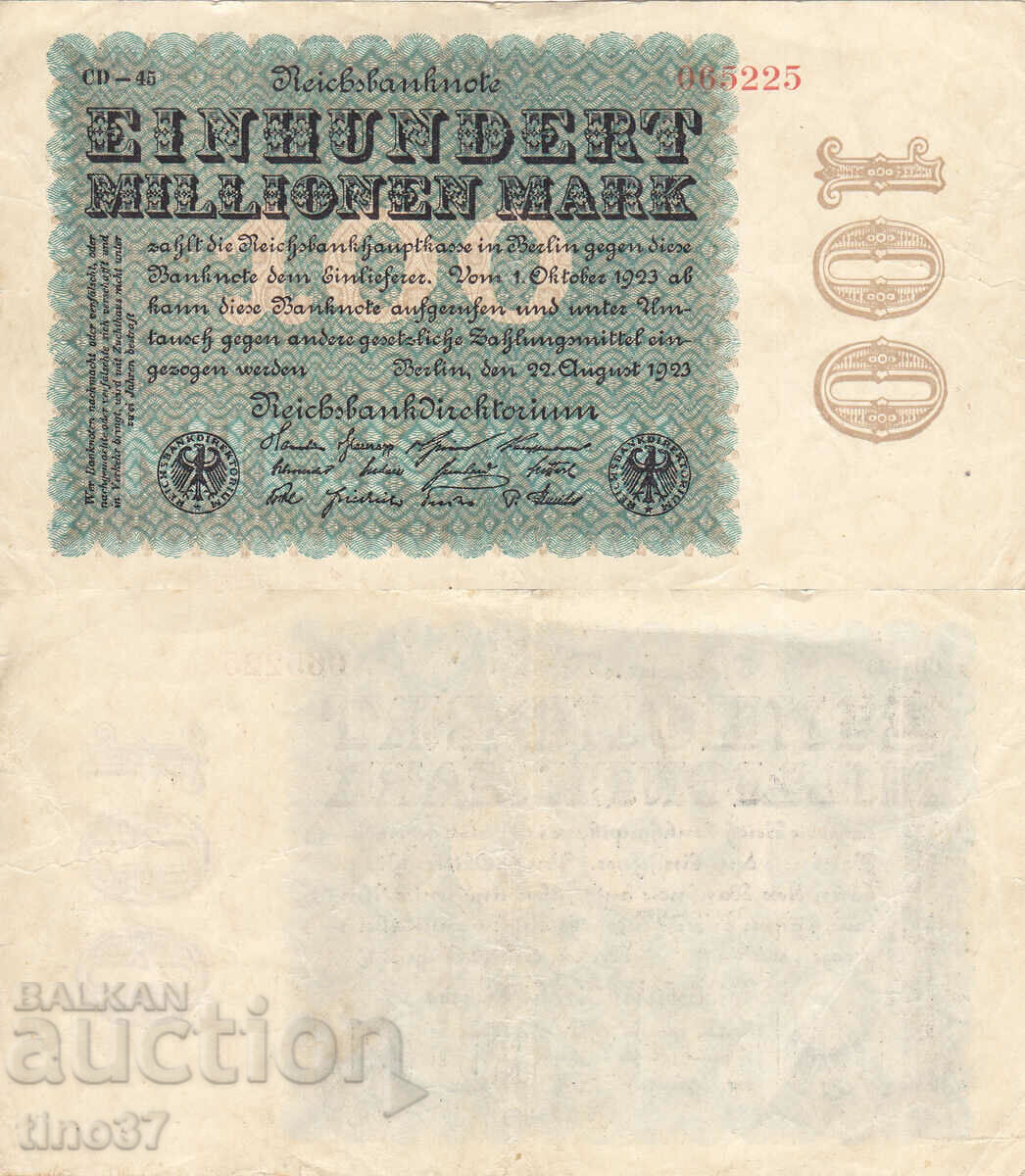 tino37- GERMANY - 100000000 MARKS - 1923- VF