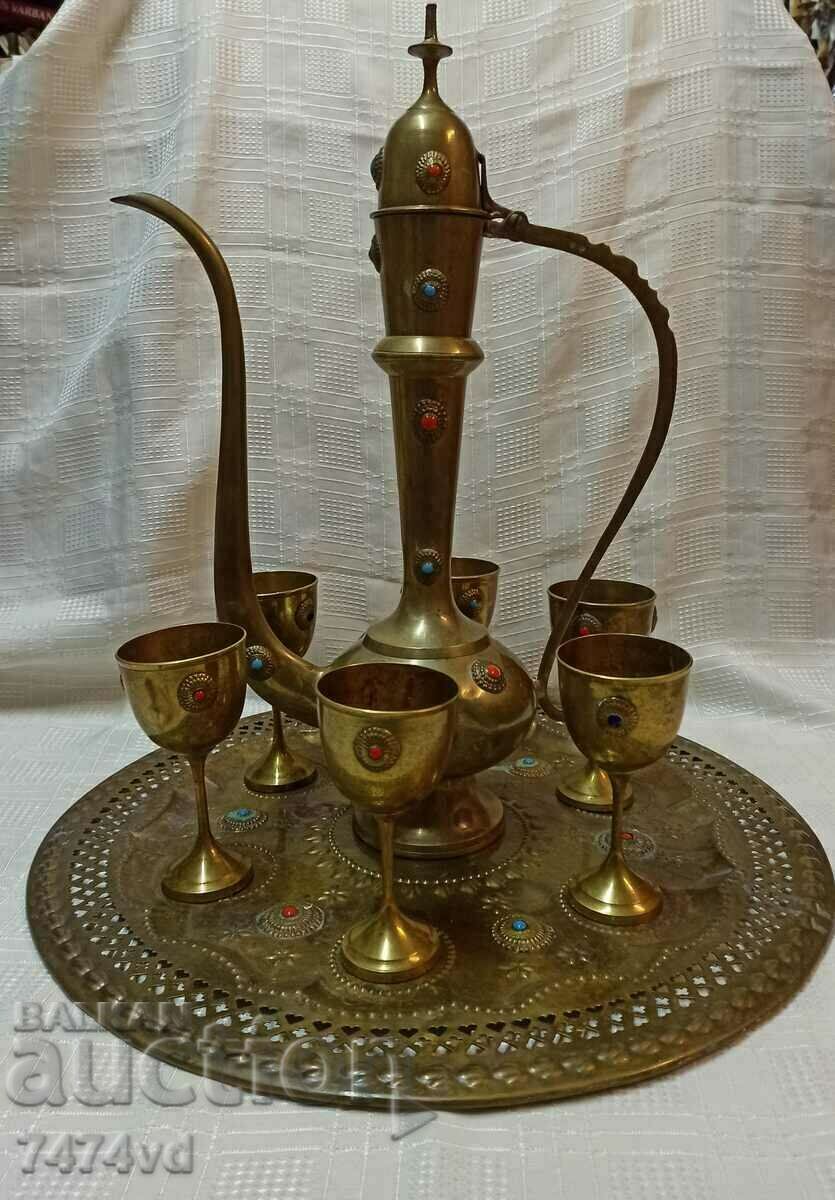 ANTIQUE SOLID BRONZE SERVICE - STONE CUPS TRAY