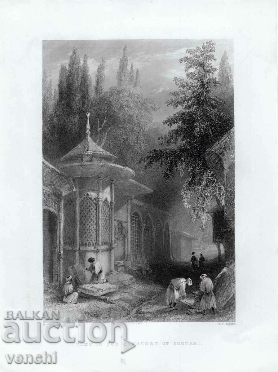 1838 - ENGRAVING - Tomb in Scutari Cemetery - ORIGINAL