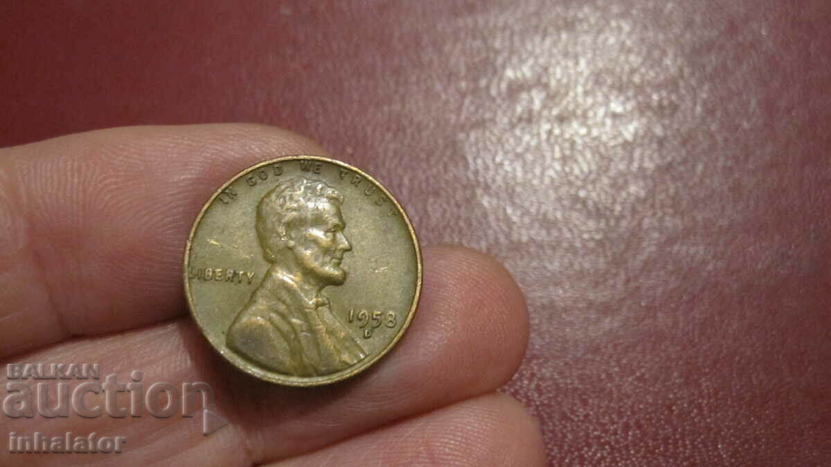 1958 год 1 цент САЩ буква D