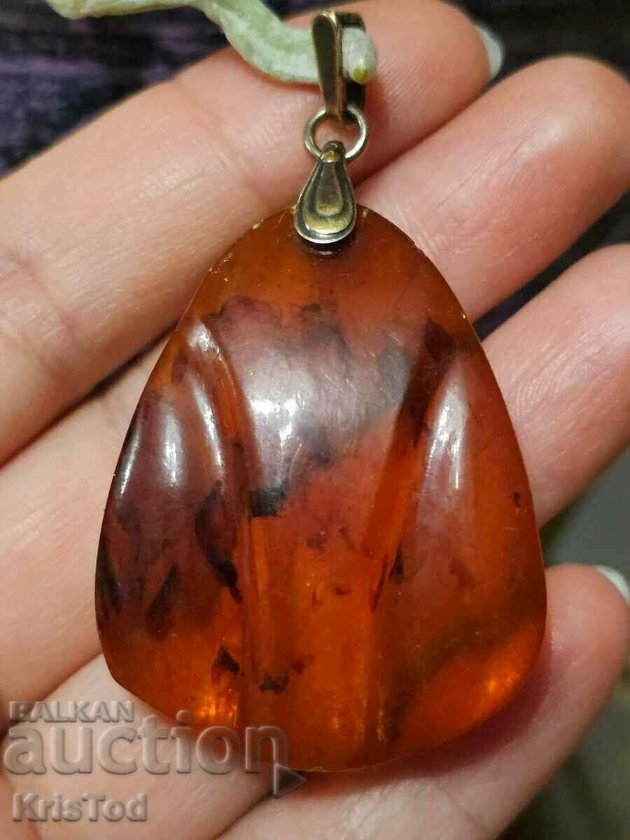 Russian (USSR) silver pendant with amber