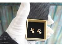 Gold earrings 8k /.333 with diamond and pearl
