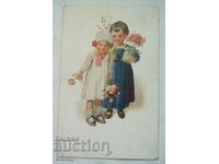 Old postcard 1924 - Children with flowers