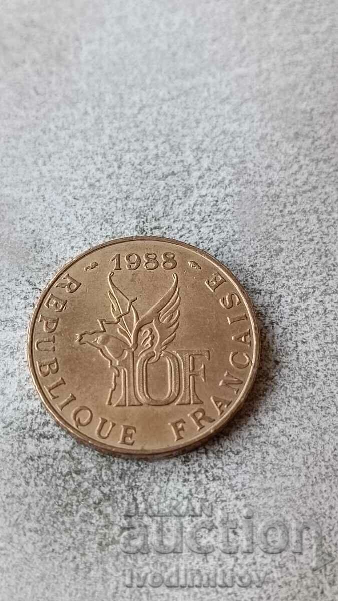 Франция 10 франка 1988 100 год. от рождението на Ролан Гарос