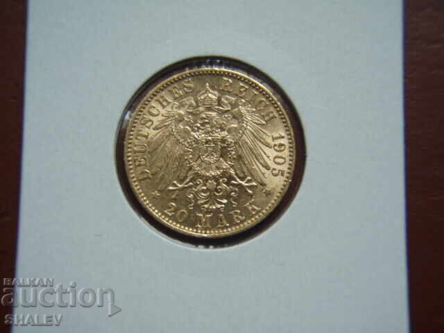 20 Μάρκα 1905 Σαξονία (Γερμανία) - AU (χρυσός)