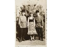 Bulgaria. Old photo photograph of two young men and a maiden..