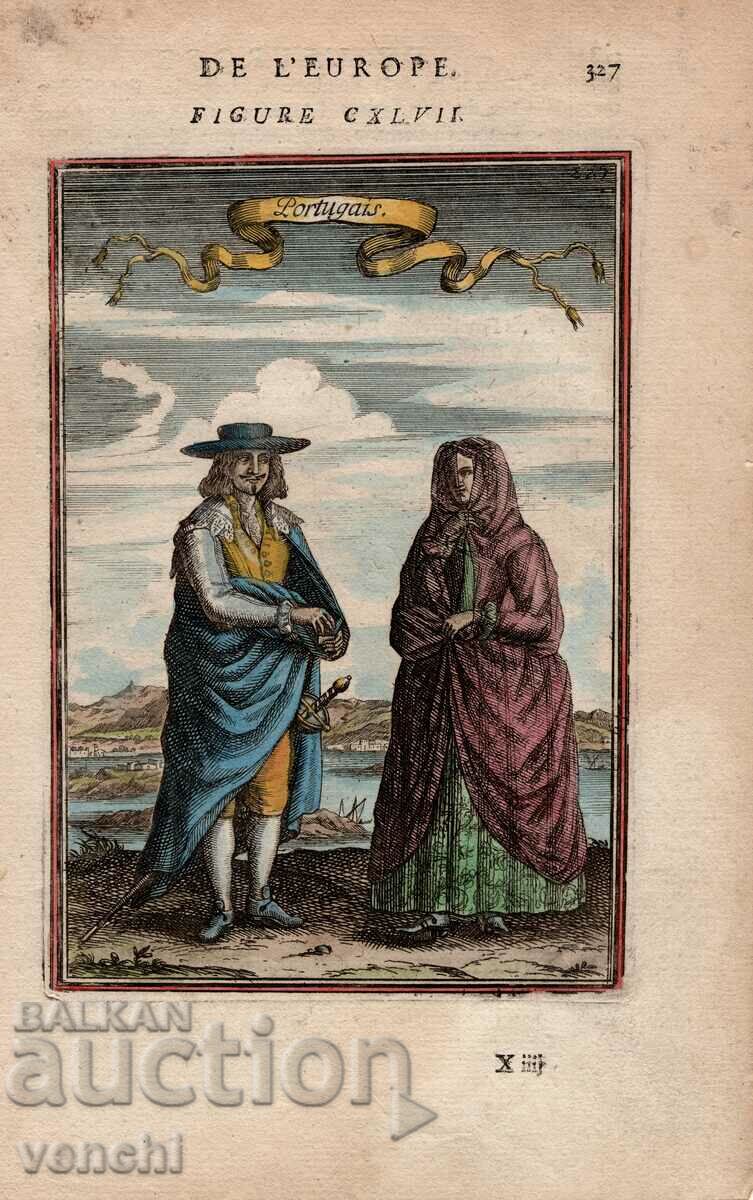 1683 - GRAVURA - COSTUME PORTUGEZE DIN SECOLUL XVII - ORIGINAL