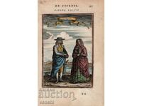 1683 - ENGRAVING - PORTUGUESE COSTUMES OF THE 17TH CENTURY - ORIGINAL