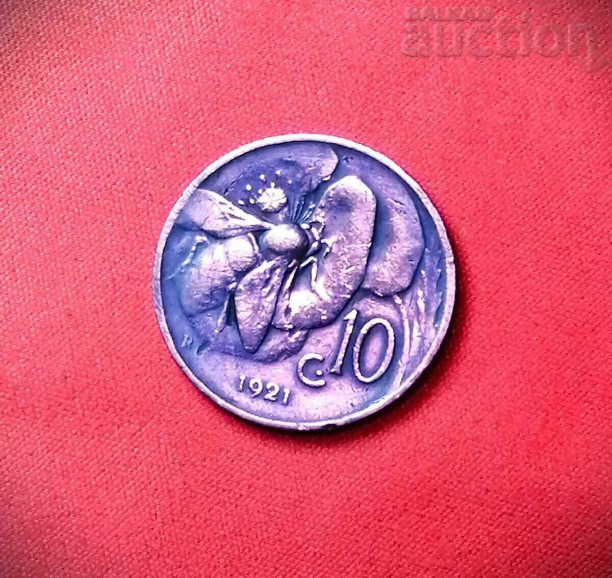 10 Centesimi R, 1921 Italy, Vittorio Emanuele III
