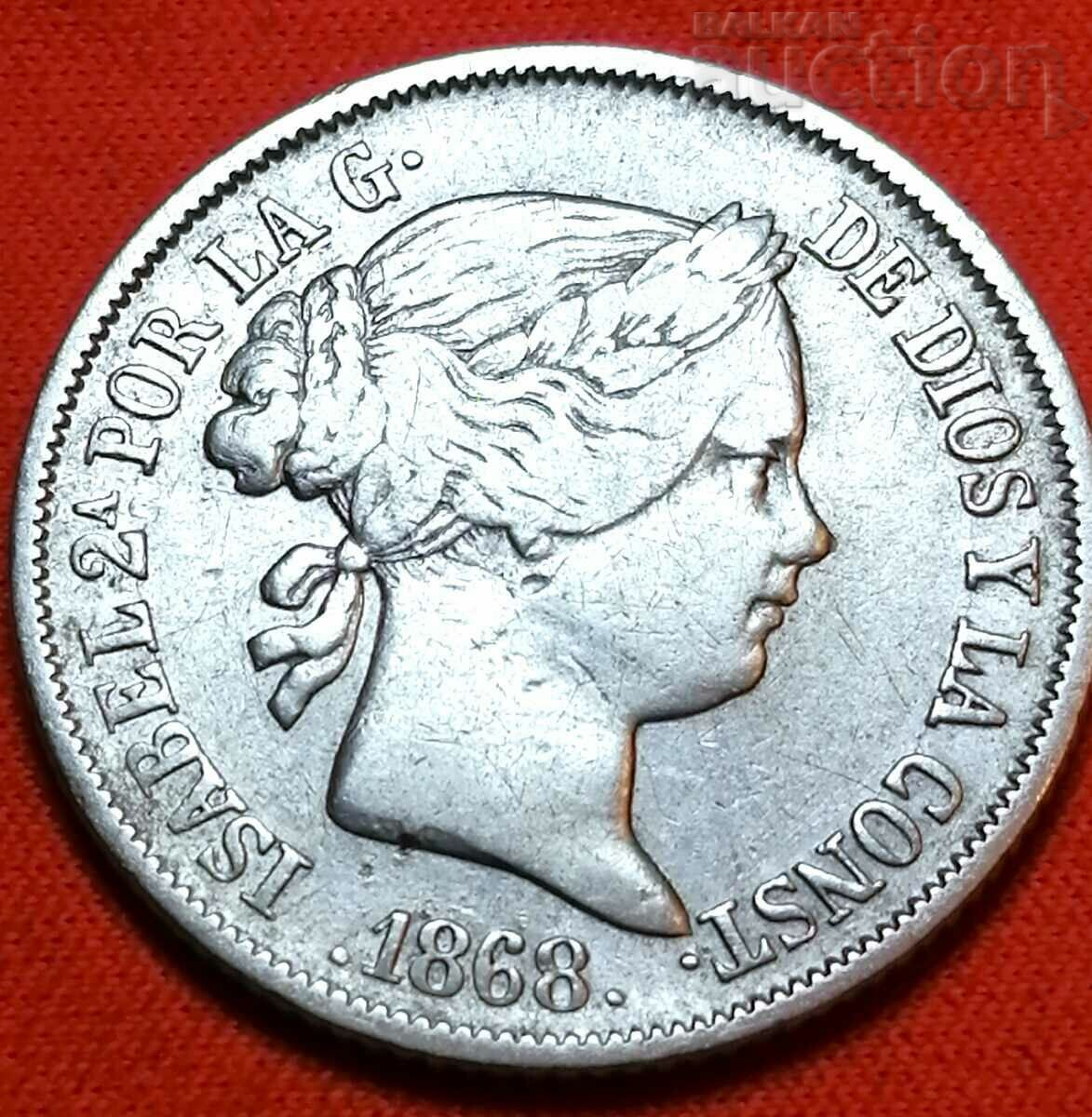 40 Centimos Escudo 1868 , Isabel II , Madrid , Spain.