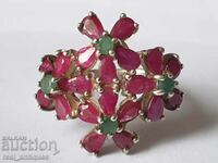 Silver ring with rubies and emeralds