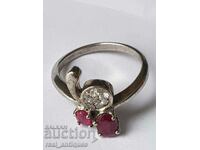 Silver ring with rubies and zircons
