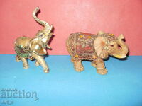 Lot of 2 elephants hand decorated with colorful stones and ornaments