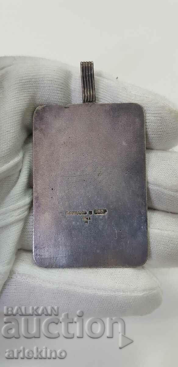 Auction Russian USSR silver plated medallion is Art Deco enamel Auction Russian USSR silver plated medallion is Art Deco enamel