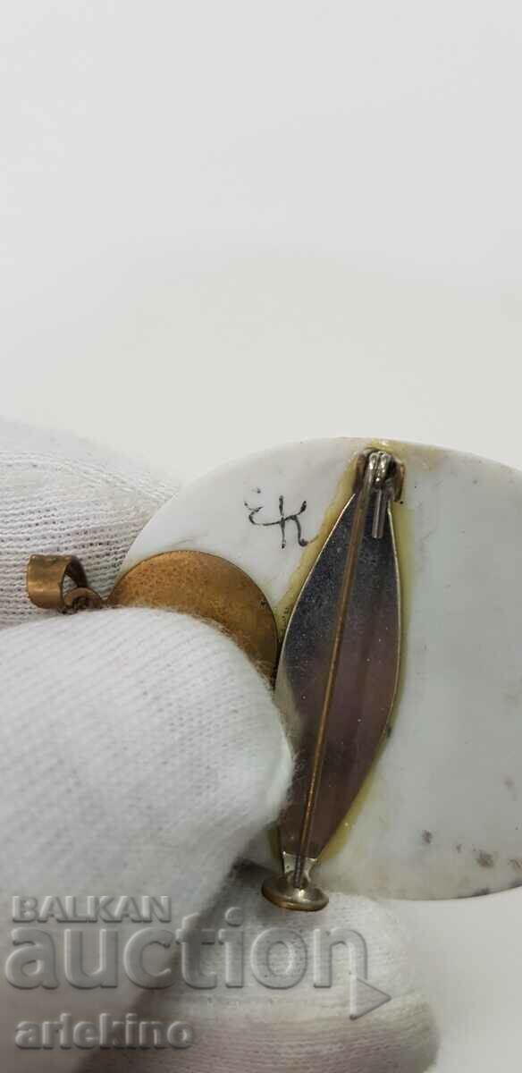 Author's painted porcelain brooch, temple, churches - 5 Author's painted porcelain brooch, temple, churches - 5