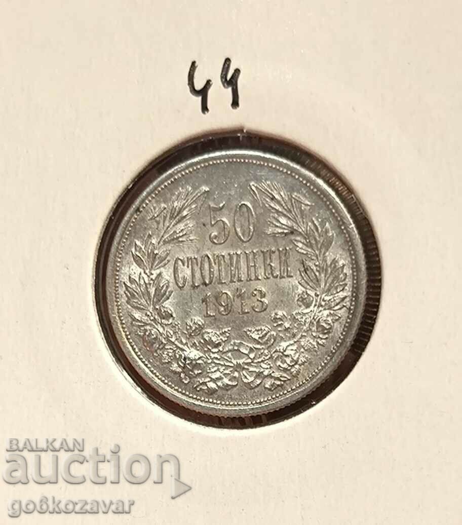 България 50 ст 1913г Сребро UNC Топ колекция !