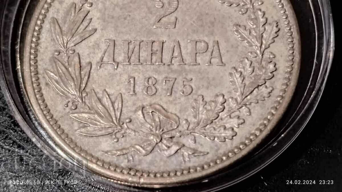 Auction 2 dinars 1875. Serbia. Auction 2 dinars 1875. Serbia.