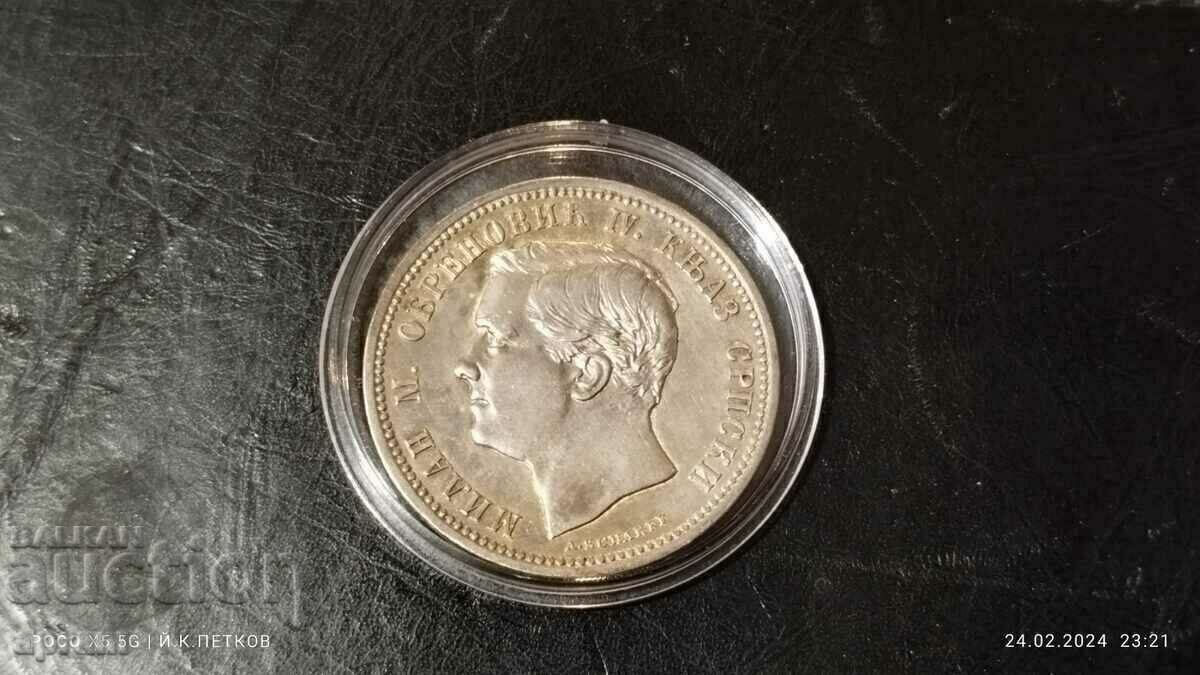 2 dinars 1875. Serbia. - 5 2 dinars 1875. Serbia. - 5