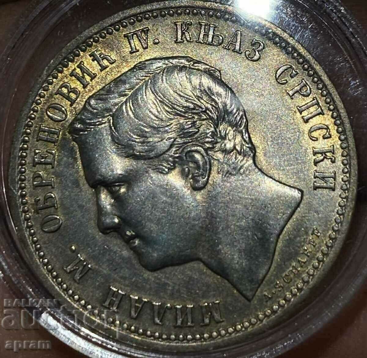 2 dinars 1875. Serbia. 2 dinars 1875. Serbia.