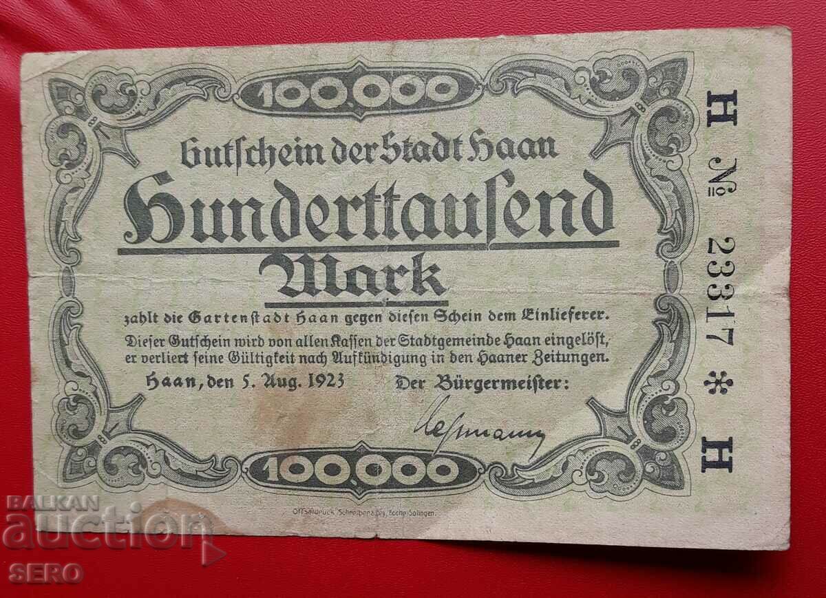 Банкнота-Германия-С.Рейн-Вестфалия-Хаан-100 000 марки 1923