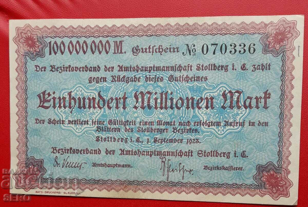 Τραπεζογραμμάτιο-Γερμανία-Σαξονία-Στόλμπεργκ-100.000.000 μάρκα 1923
