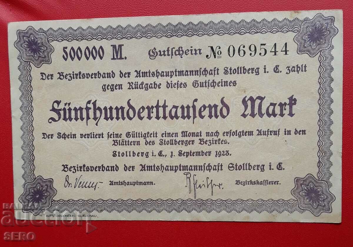 Banknote-Germany-Saxony-Stolberg-500,000 marks 1923