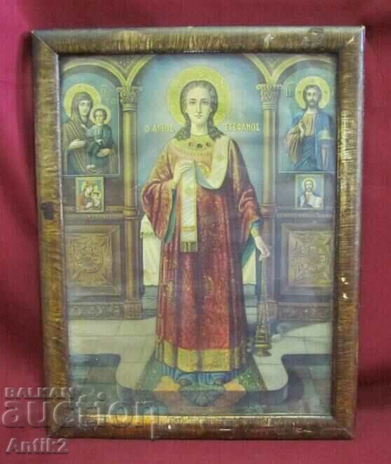 19th century Christian Icon-Color Lithograph "St.Stephania"