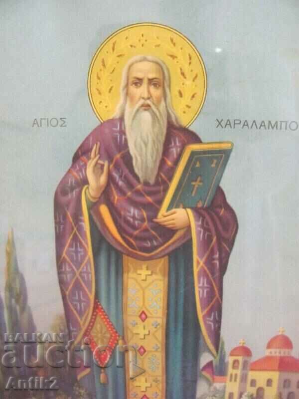 Licitație Litografia colorată cu icoană creștină din secolul al XIX-lea „Sf. Haralampi” Licitație Litografia colorată cu icoană creștină din secolul al XIX-lea „Sf. Haralampi”