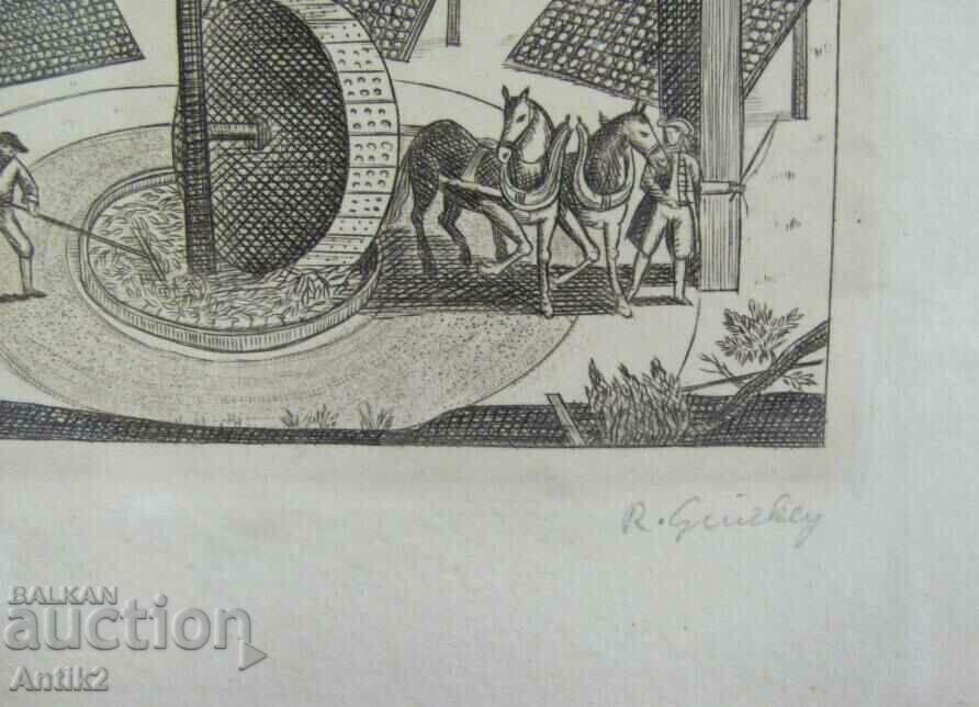 Delivery of Old Zincography Miniature Signed Delivery of Old Zincography Miniature Signed