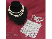 60's Women's Set-Pearl Necklace and Beaded Handbag
