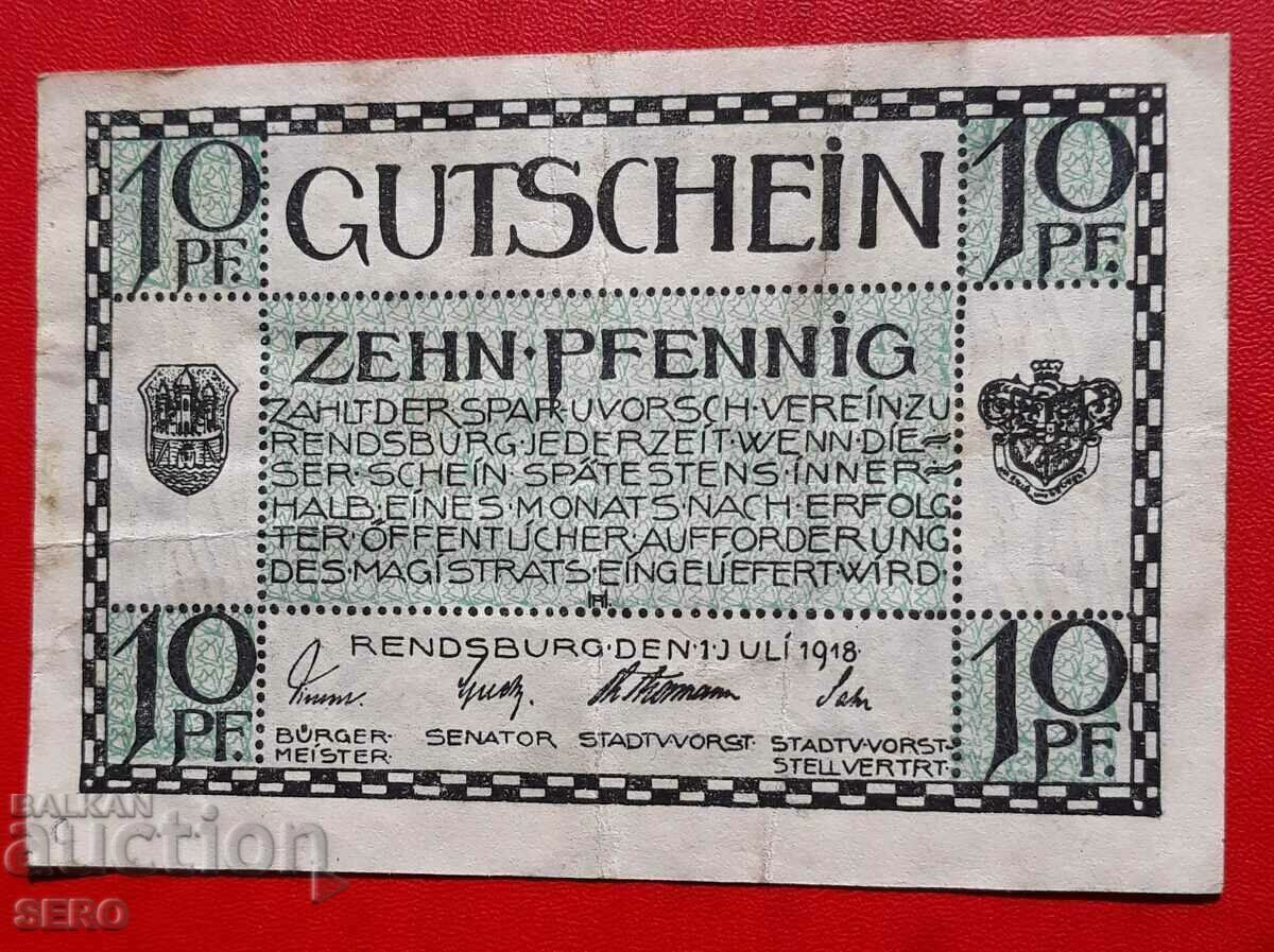 Банкнота-Германия-Шлезвиг-Холщайн-Рендсбург-10 пфенига 1918