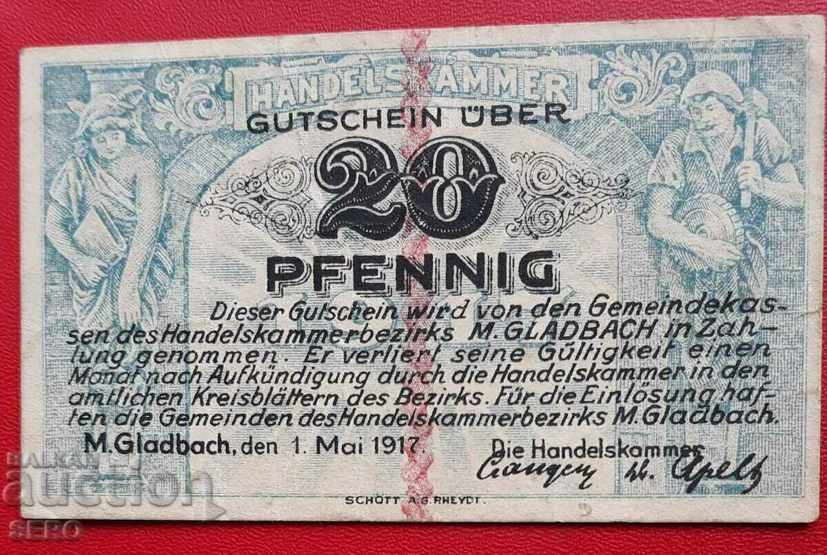 Банкнота-Германия-С.Рейн-Вестфалия- Мьонхенгладбах-20 п.1917