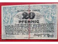 Банкнота-Германия-С.Рейн-Вестфалия- Мьонхенгладбах-20 п.1917