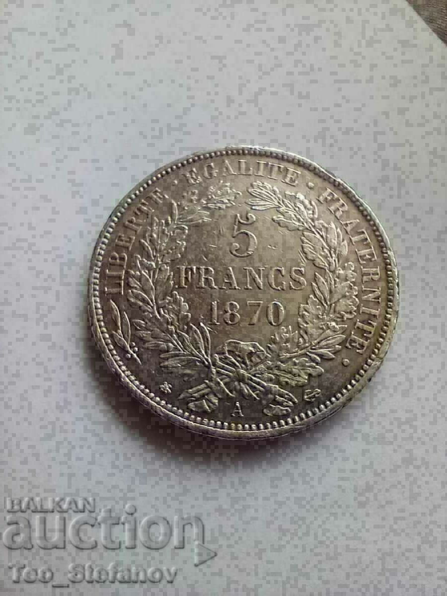 5 francs 1870 France XF with patina