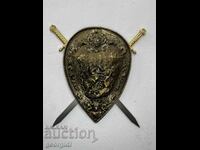 Unique French bronze shield with swords. #5115