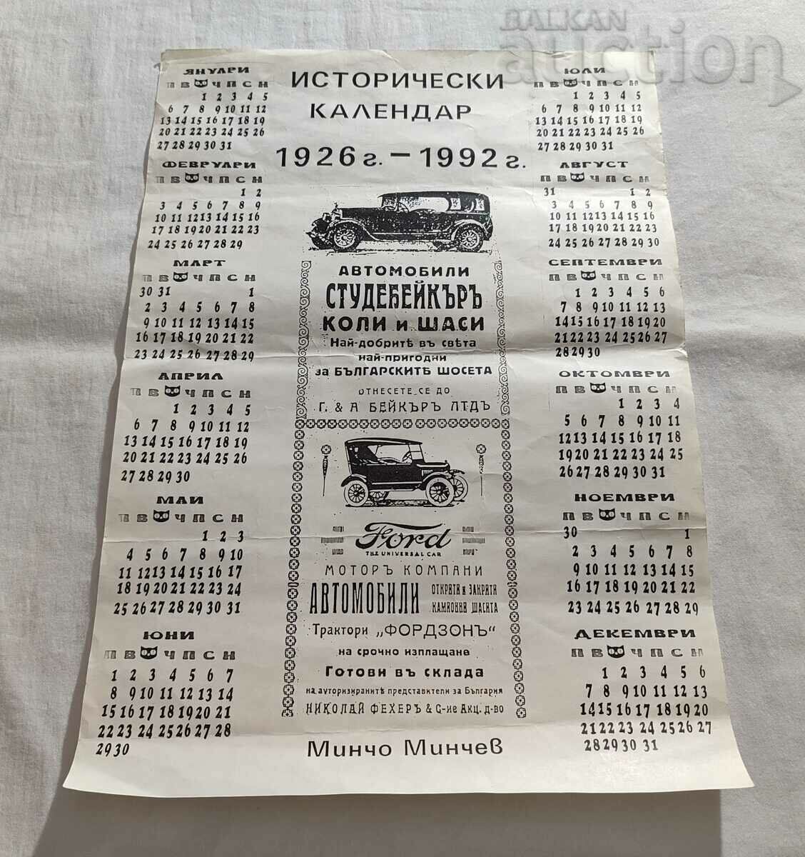 HISTORICAL CARS CALENDAR 1992 WALL HISTORICAL CARS CALENDAR 1992 WALL