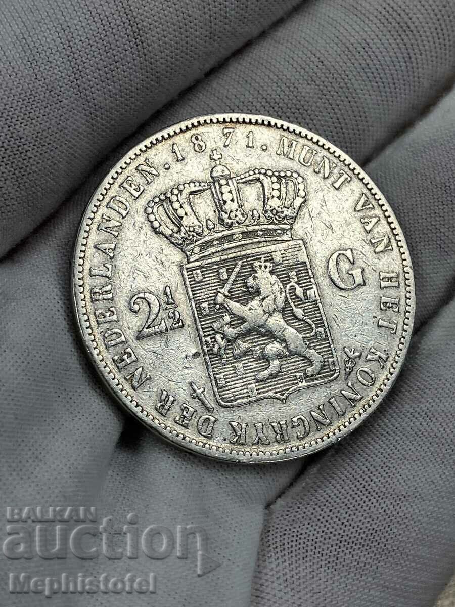 2 și 1/2 gulden 1871 Țările de Jos - monedă de argint