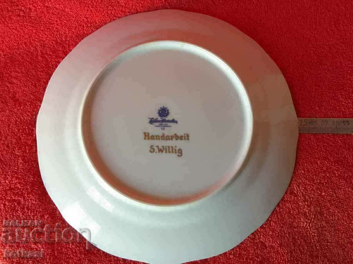 Old WEIMAR porcelain plate handmade gilding Roe Hunting - 7